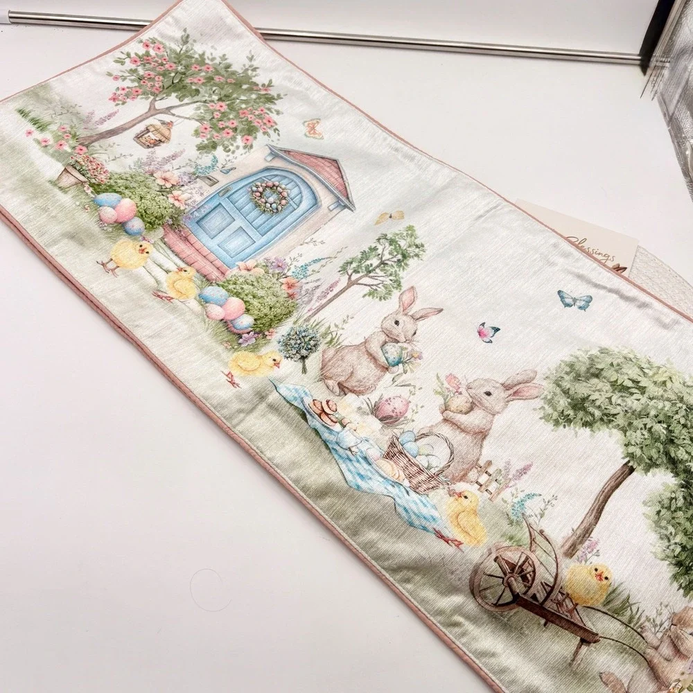 Easter Blessings Table Runner‎ and Set of 4 Braided Placemats Bunny Rabbit